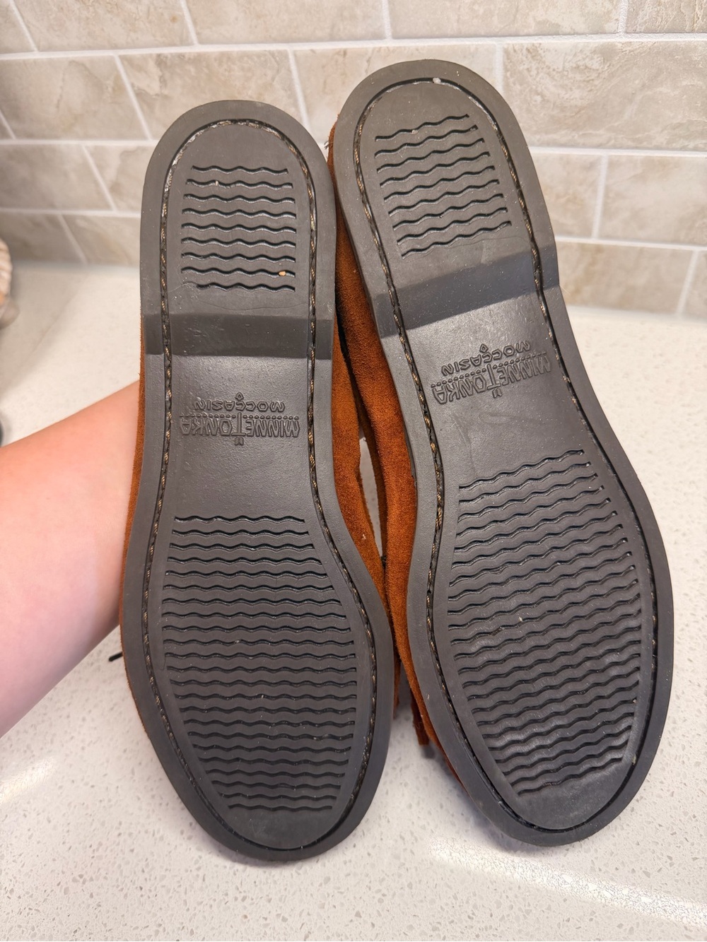 Minnetonka Brown Suede Beaded Moccasin Flats - Picture 5 of 7